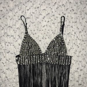 Diamond-like studded rave bra with hinge